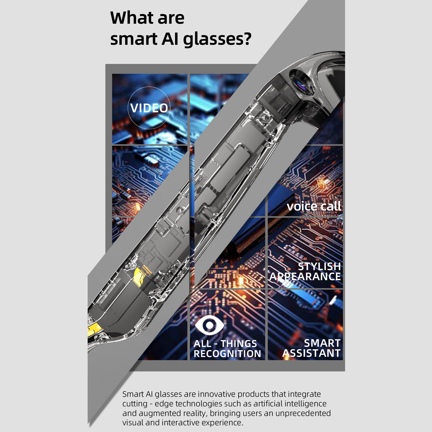 Koepovk 800W Camera Glasses Smart Video Sunglasses