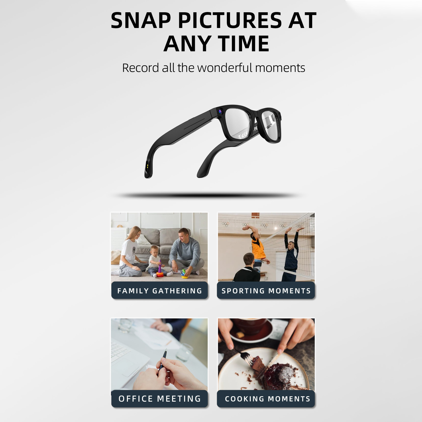 Koepovk 800W Camera Glasses Smart Video Sunglasses