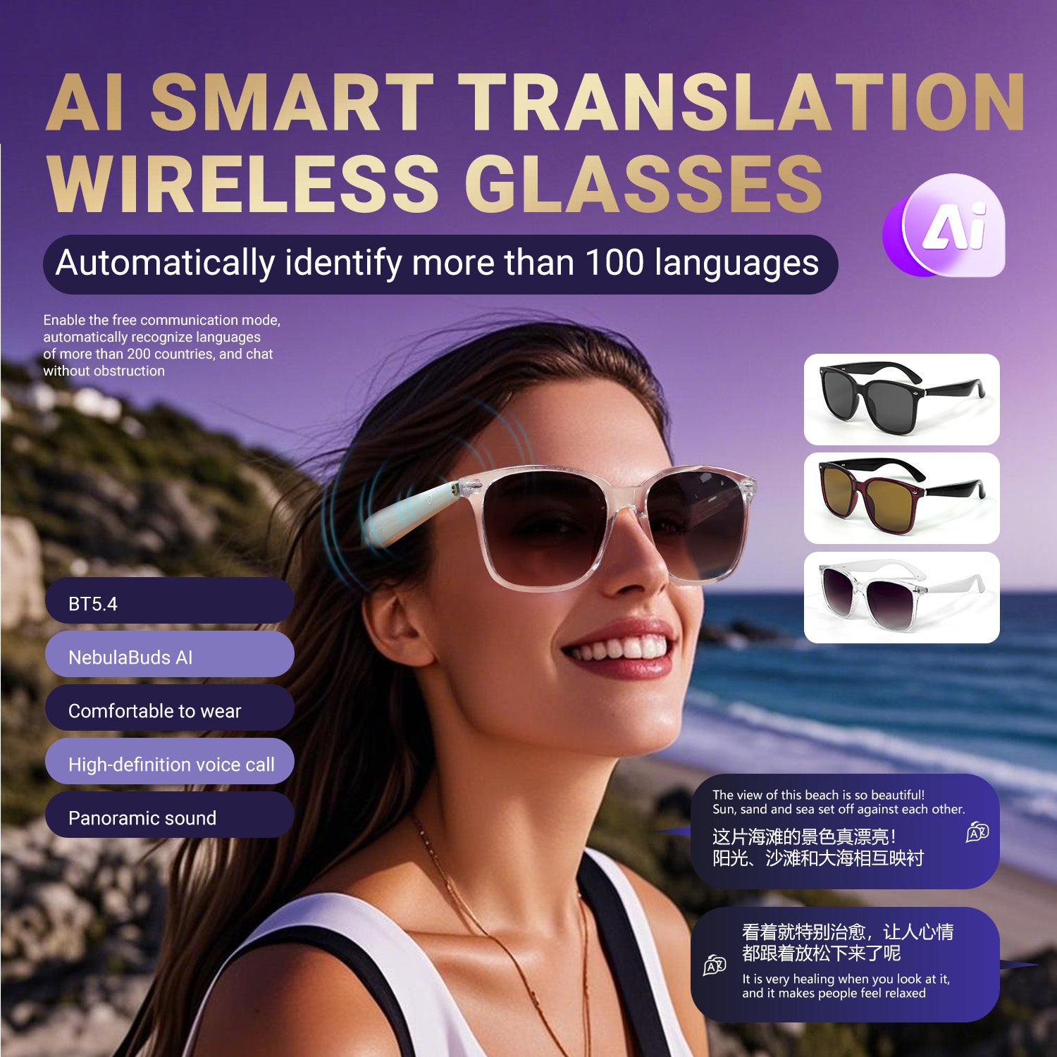 AuraLens White Polarized Bluetooth Glasses