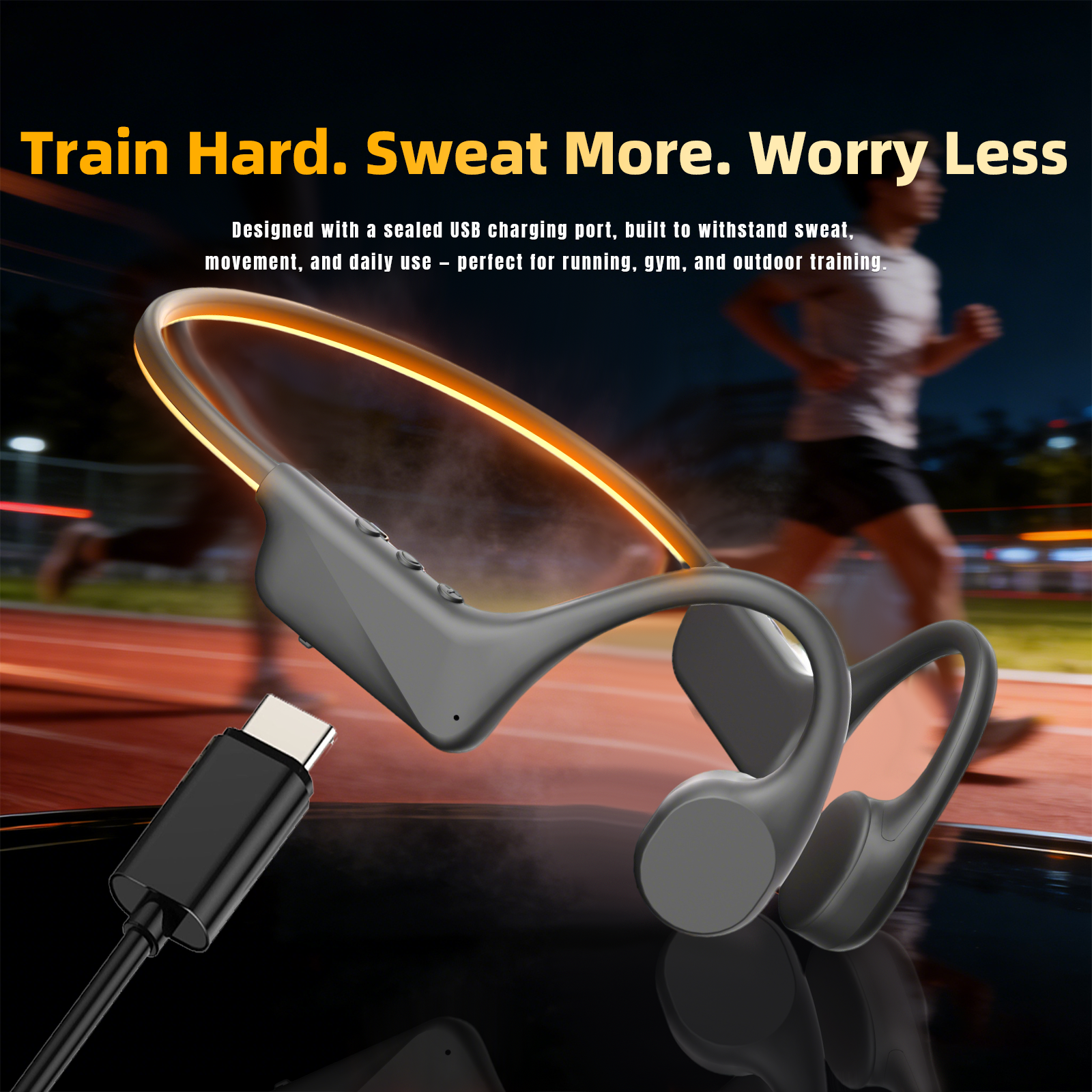 LED Light Open-Ear Bone Conduction Headphones | For Night Sports