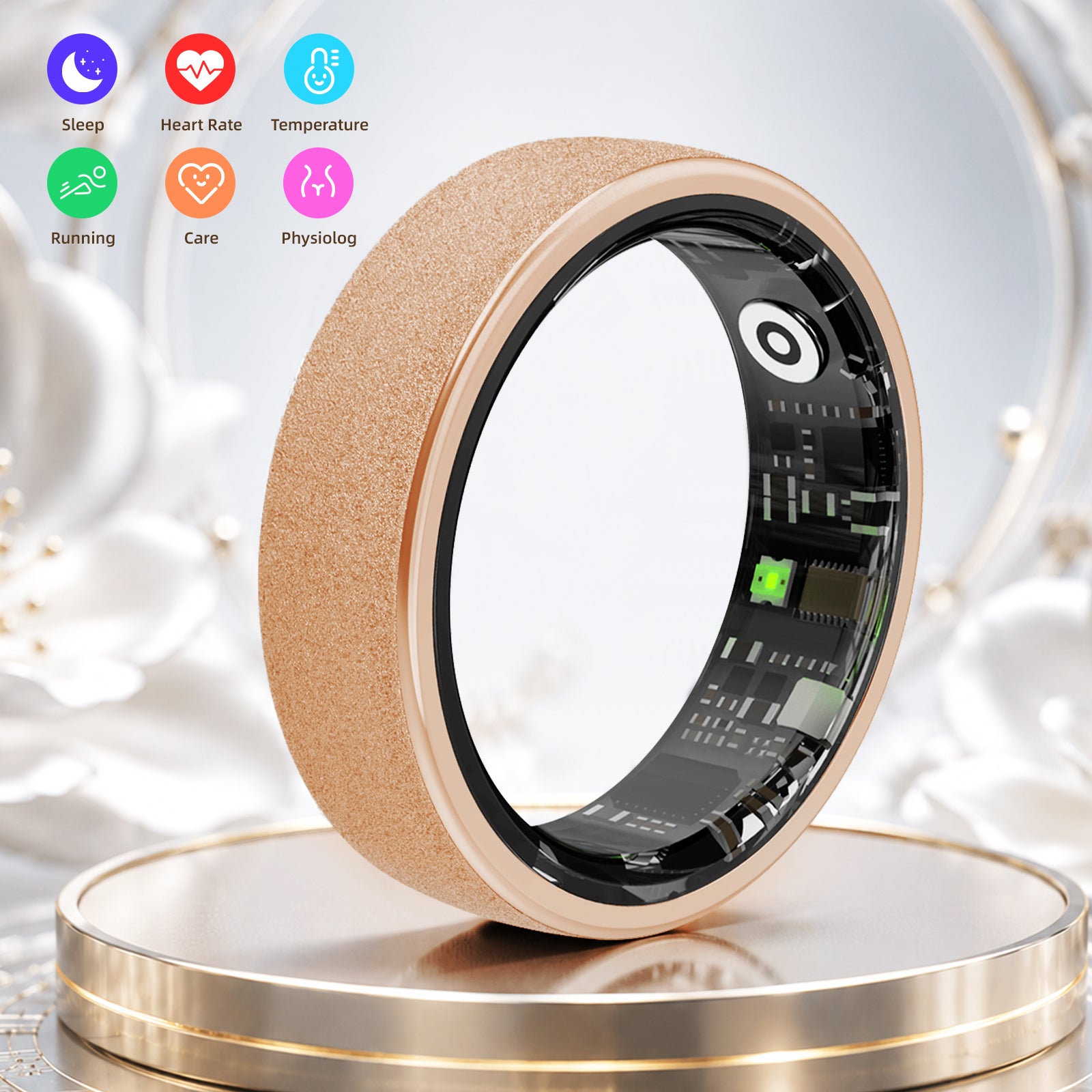 Gold Matte Glitter Couple Smart Ring – Love Signal & Health Tracking Ring