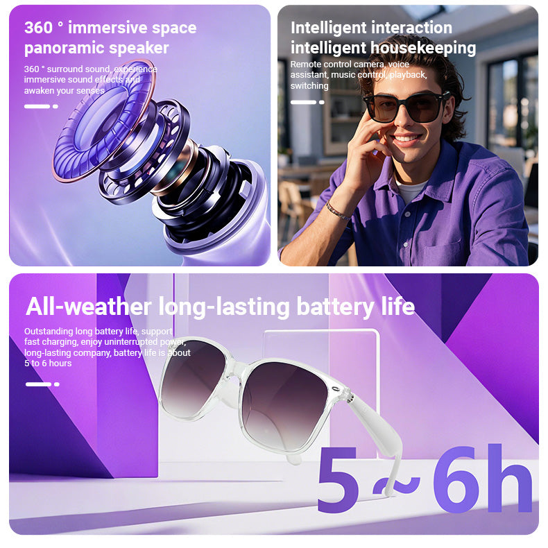 AuraLens White Polarized Bluetooth Glasses