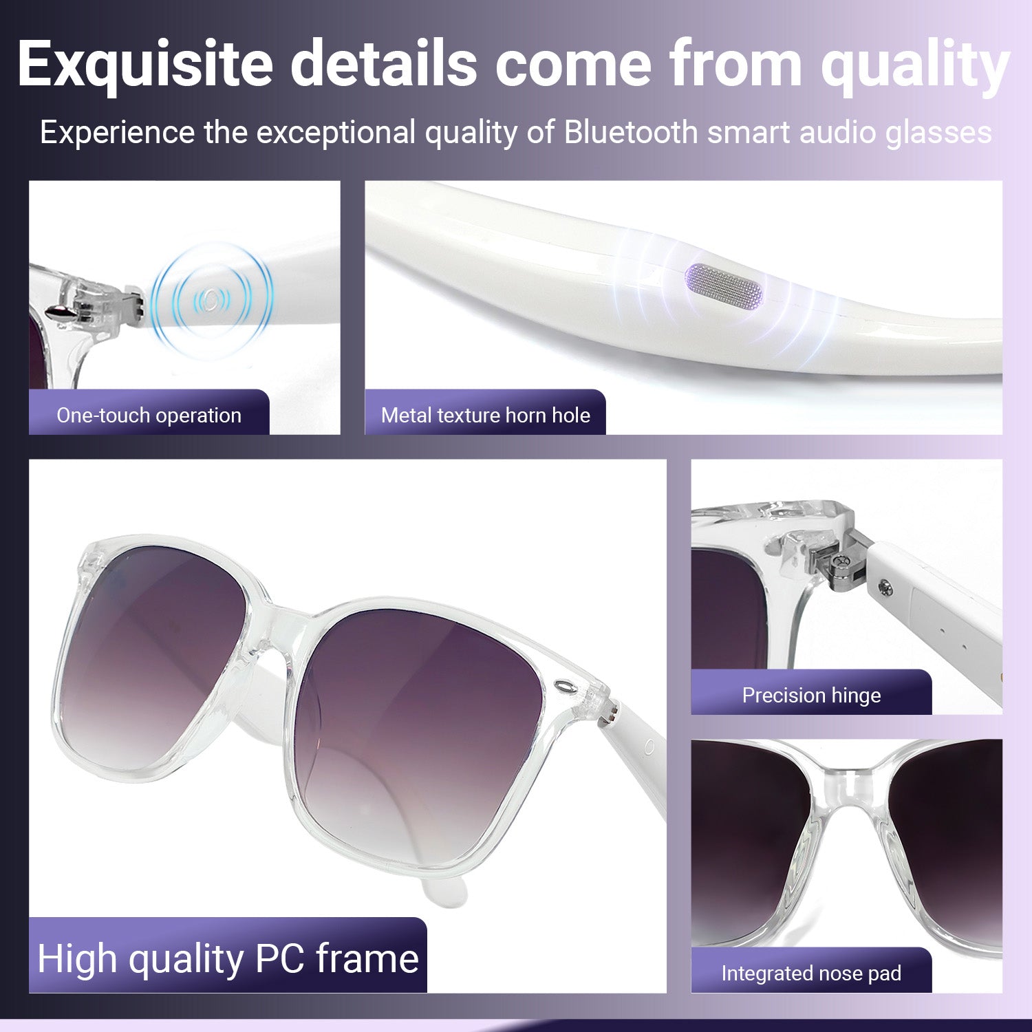 AuraLens White Polarized Bluetooth Glasses
