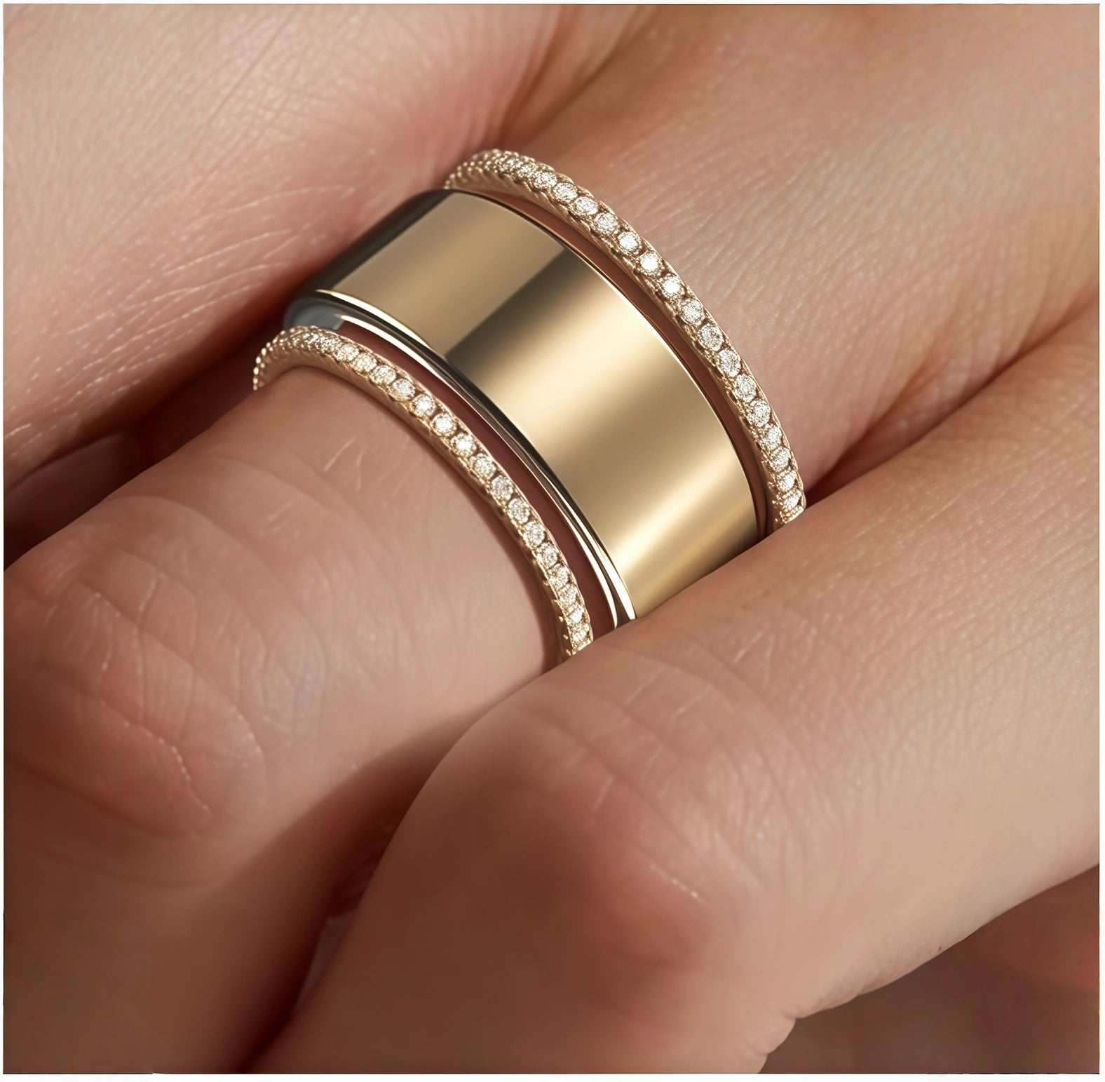 Monochrome Stainless Steel Ring — Comes with Two Diamond Stacking Rings（Engravable）
