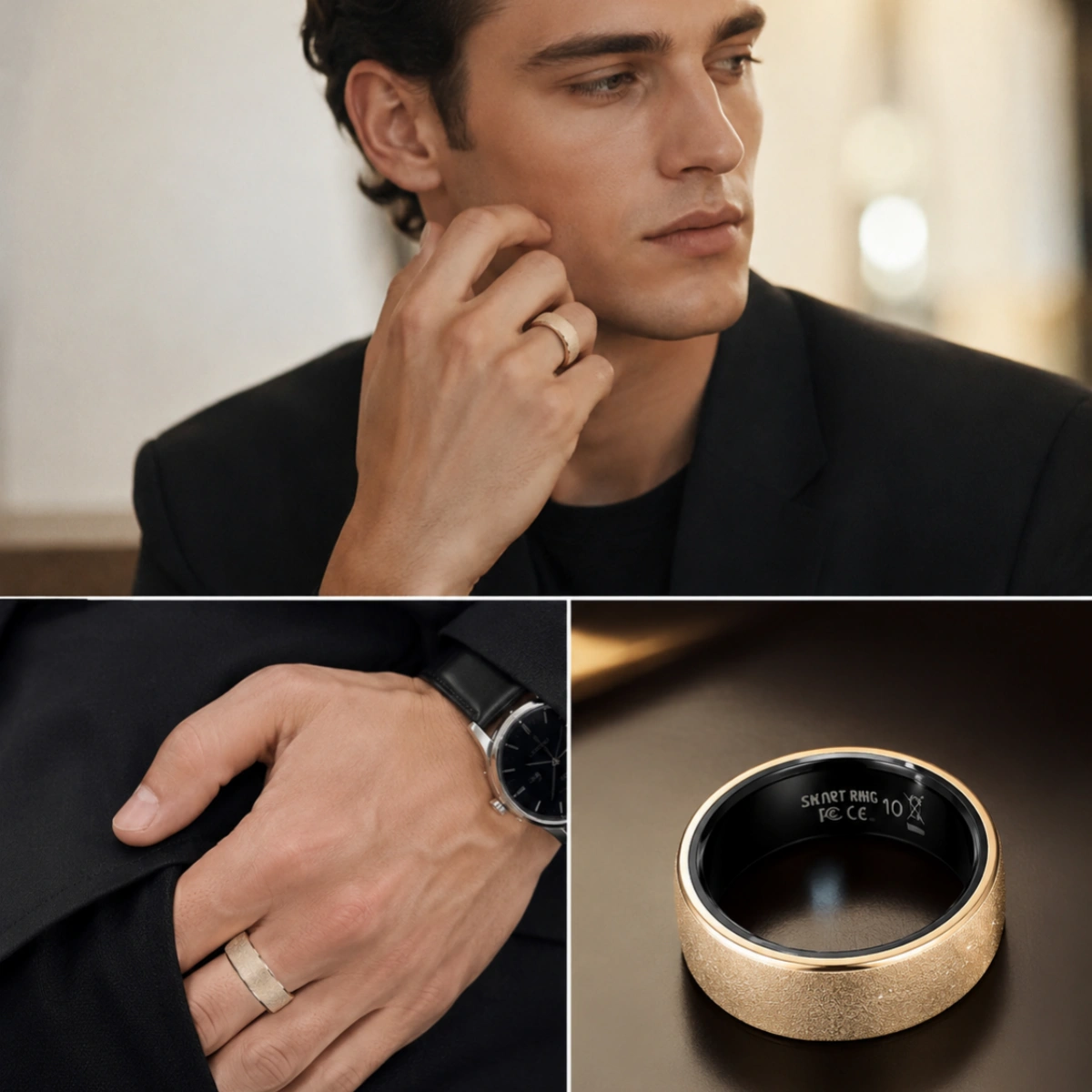 Gold Matte Glitter Couple Smart Ring – Love Signal & Health Tracking Ring