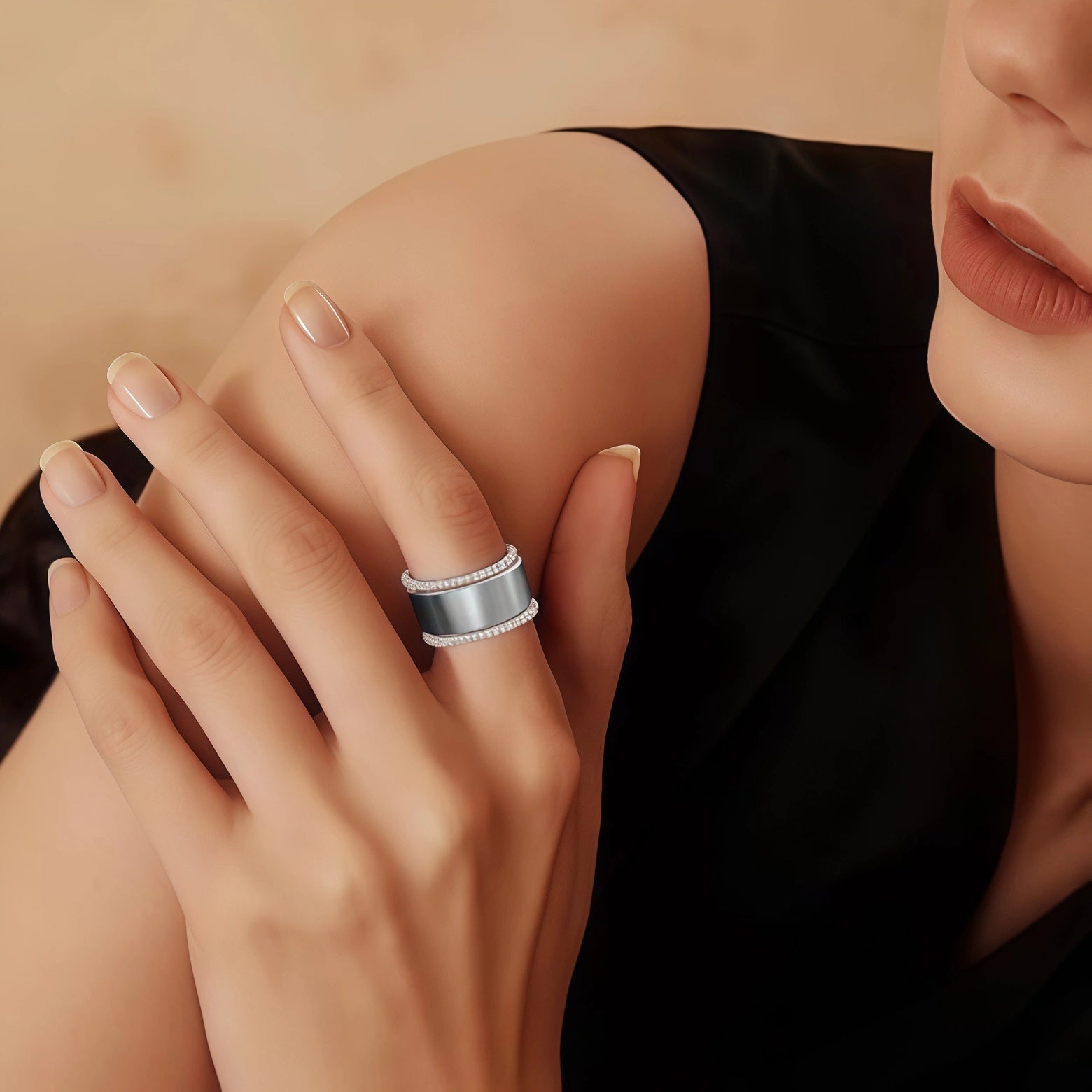 Monochrome Stainless Steel Ring — Comes with Two Diamond Stacking Rings（Engravable）