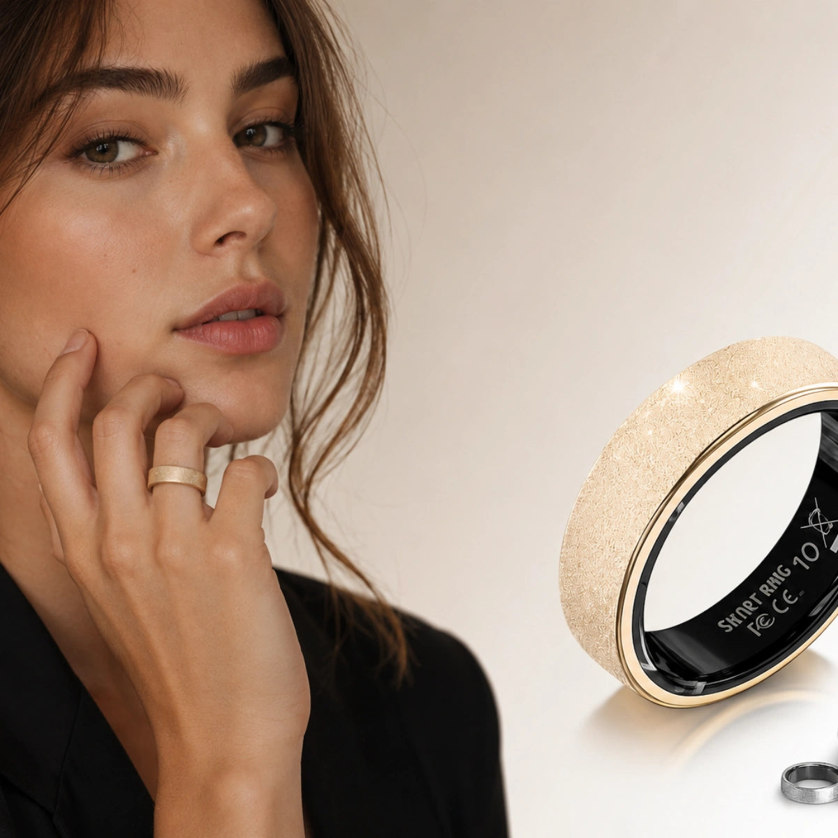 Gold Matte Glitter Couple Smart Ring – Love Signal & Health Tracking Ring