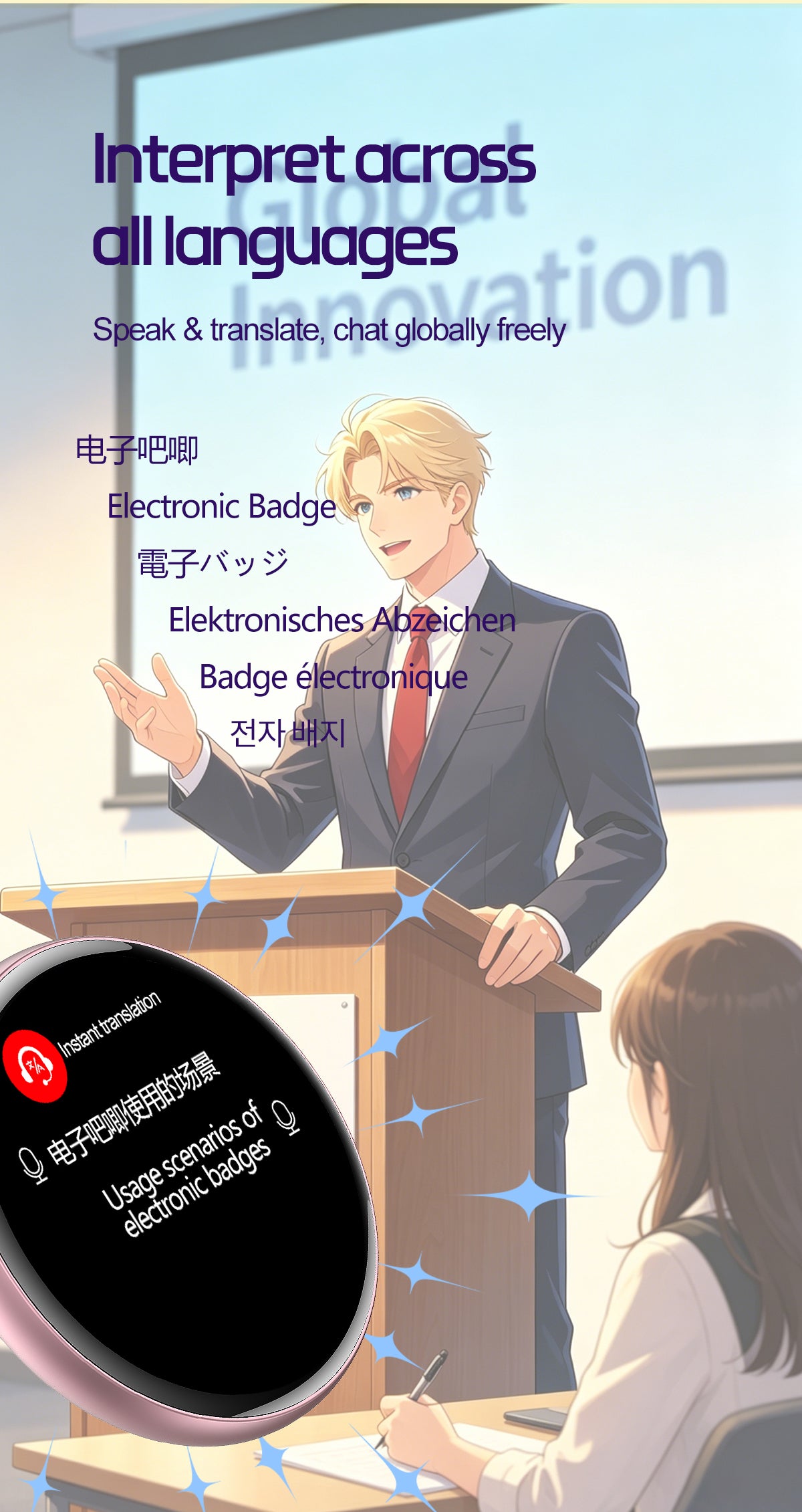 AI Translator Electronic Badge