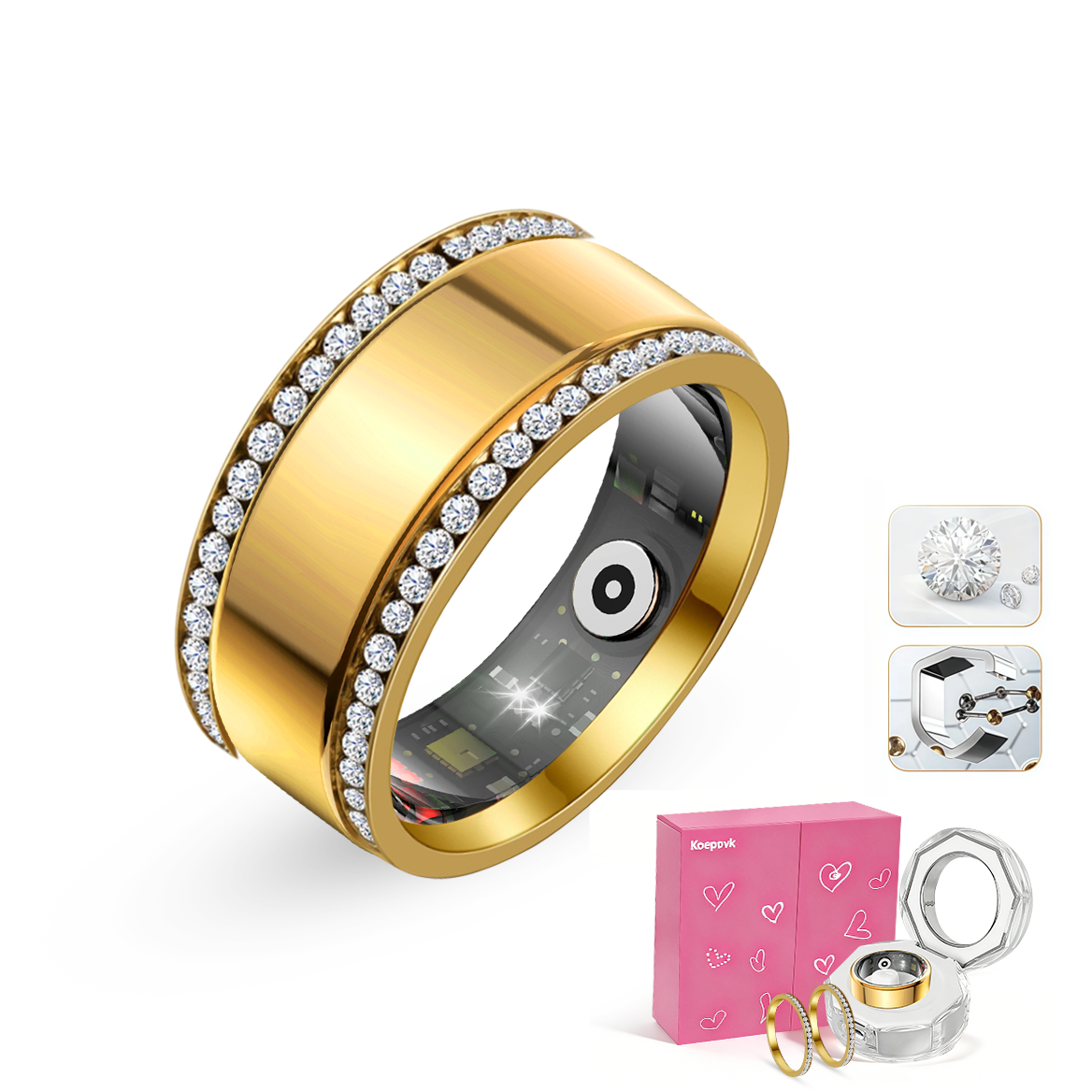 Monochrome Stainless Steel Ring — Comes with Two Diamond Stacking Rings（Engravable）