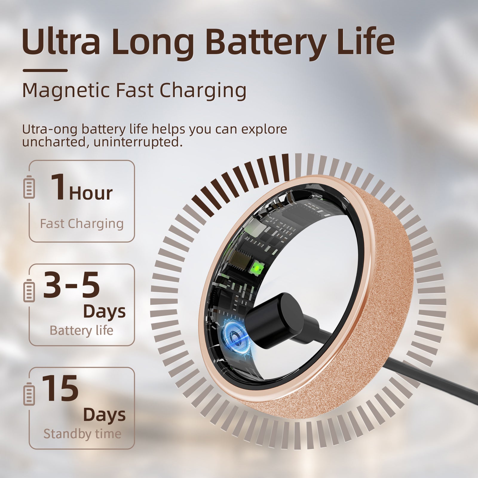 Gold Matte Glitter Couple Smart Ring – Love Signal & Health Tracking Ring