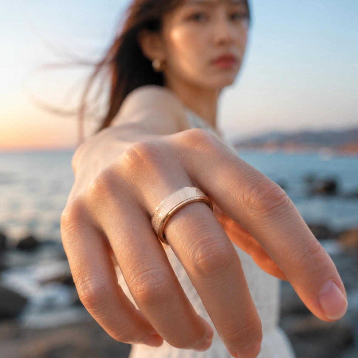 Gold Matte Glitter Couple Smart Ring – Love Signal & Health Tracking Ring